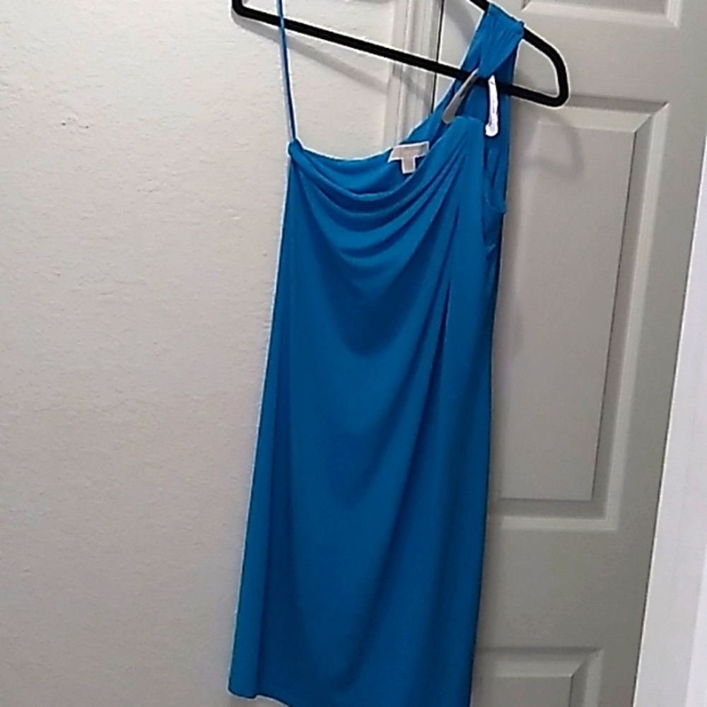 MICHAEL Michael Kors One-Shoulder Draped Dress in Bright Teal Blue